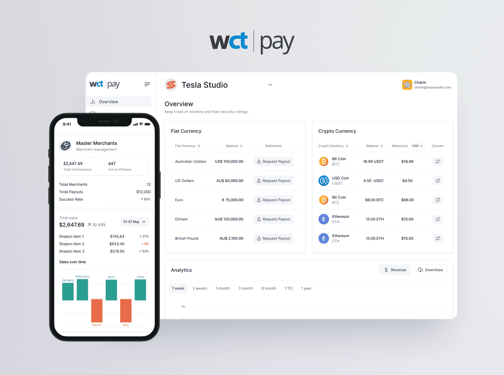 WCT Pay Crypto–Fiat Payment Dashboard