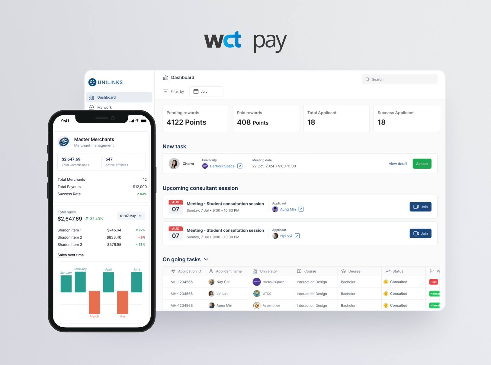 WCT Pay Crypto–Fiat Payment Dashboard